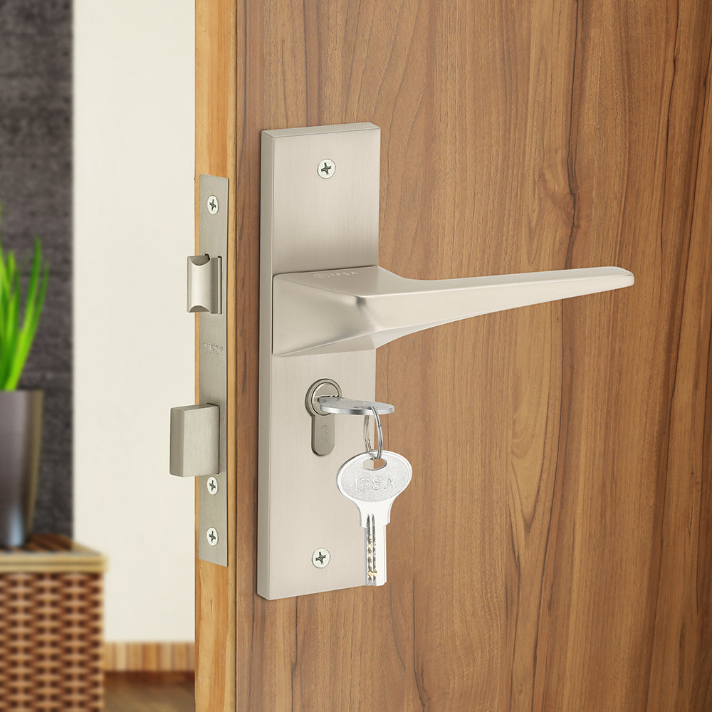 IPSA Smoke Moderna Handle Series on 8" Plate CYS Lockset with 60mm Both Side Key - Matte Satin Nickel Finish MSS